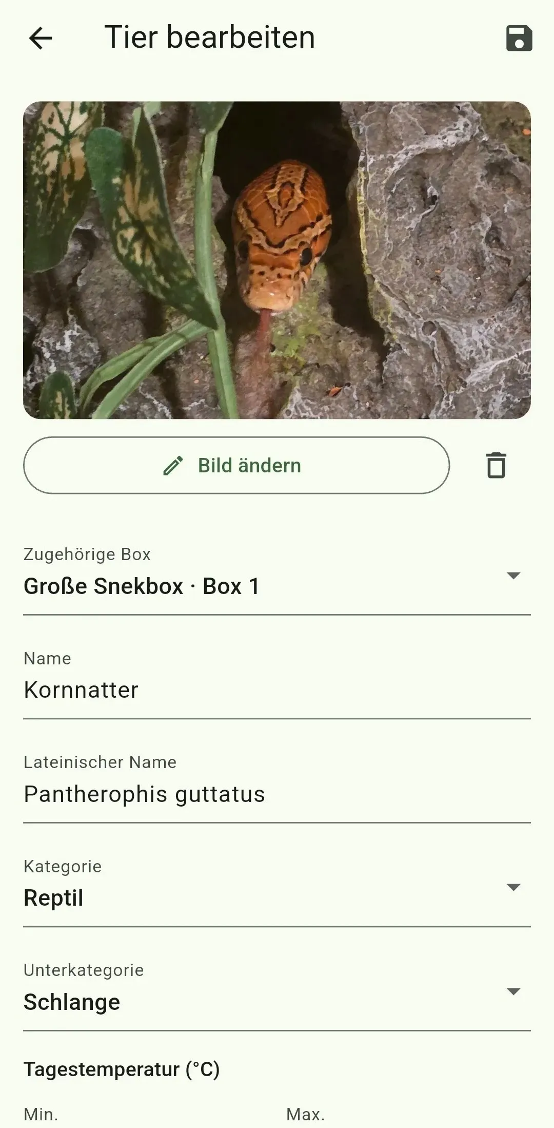 Bearbeitungsansicht eines Tieres