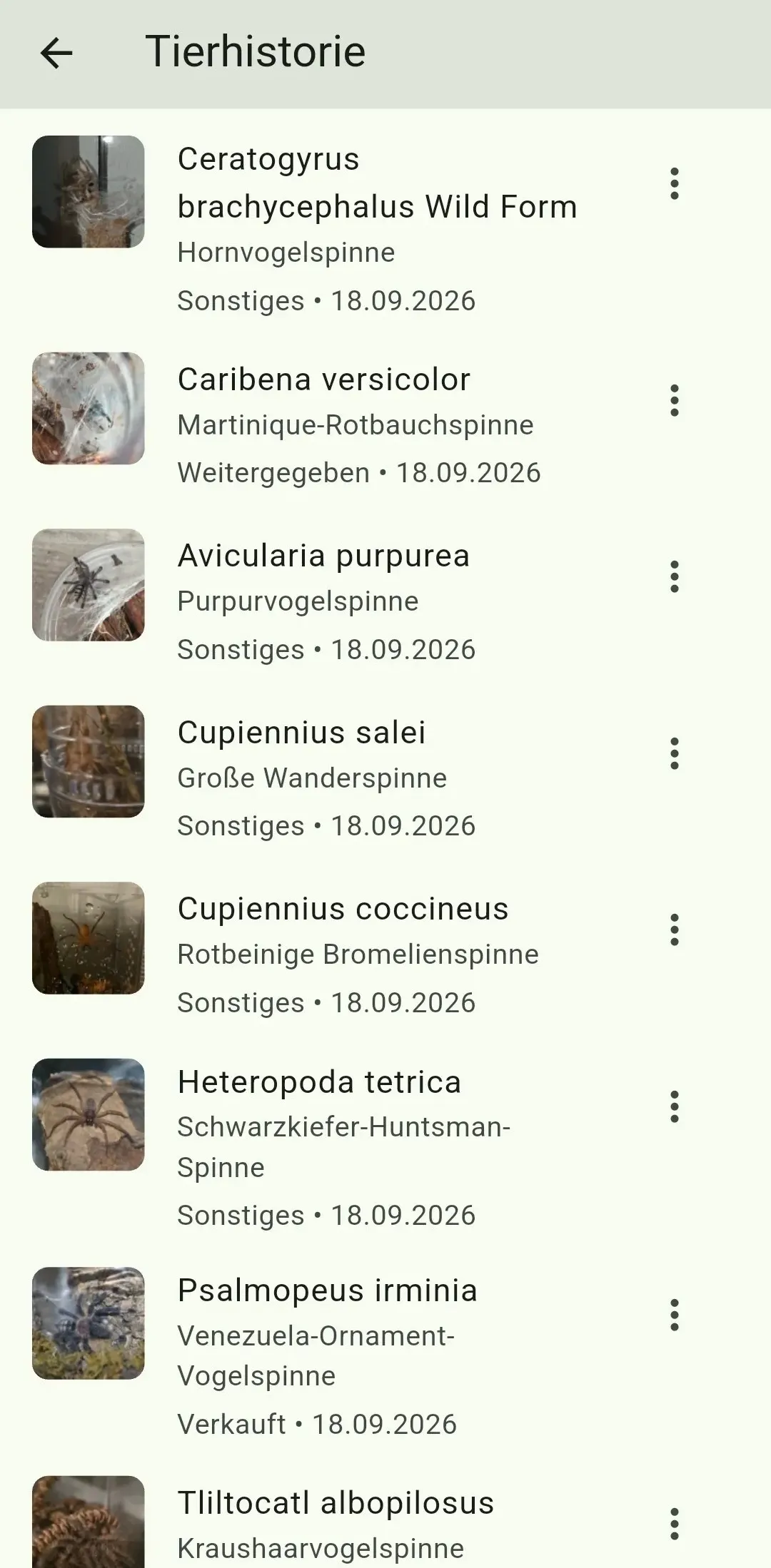 Tierhistorie mit archivierten Tieren