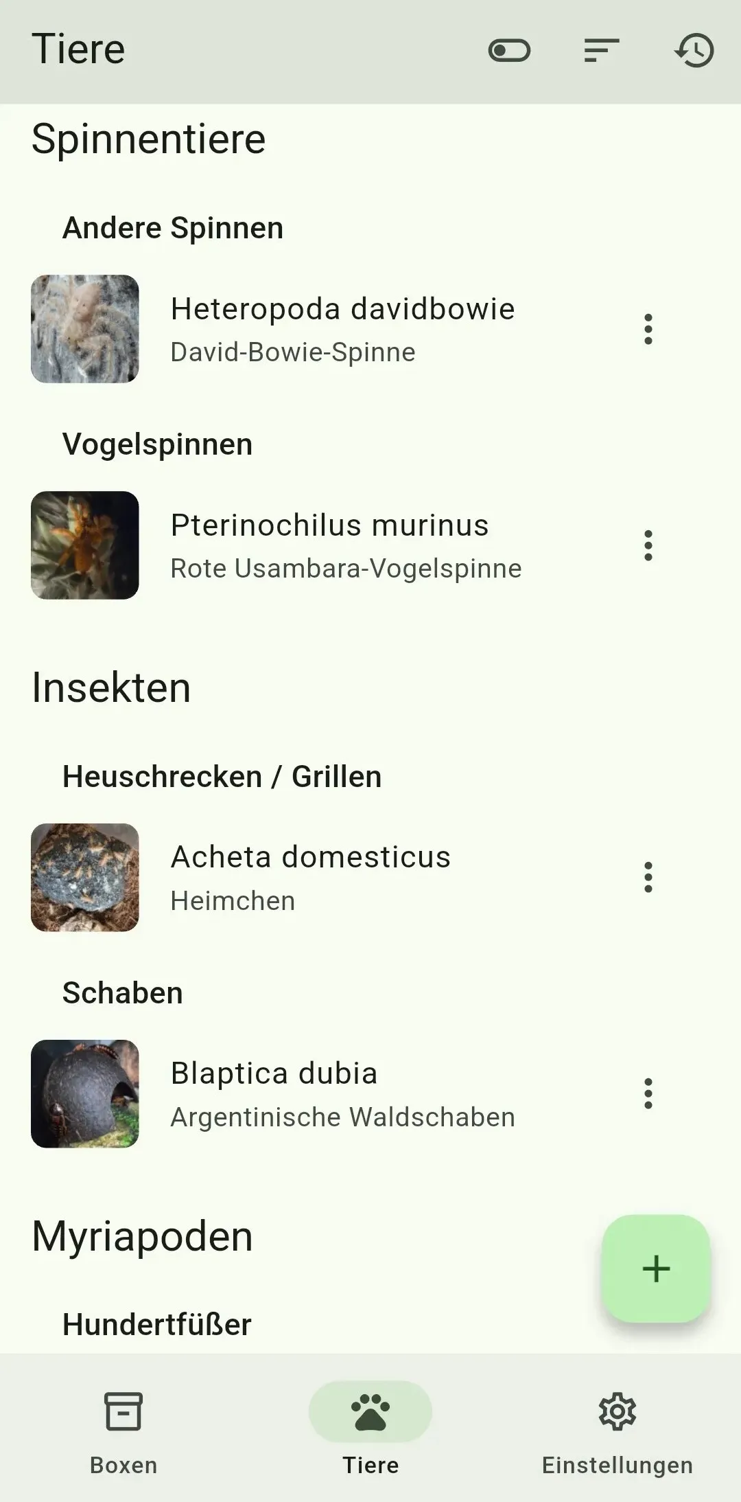 Tierübersicht in TerraManager