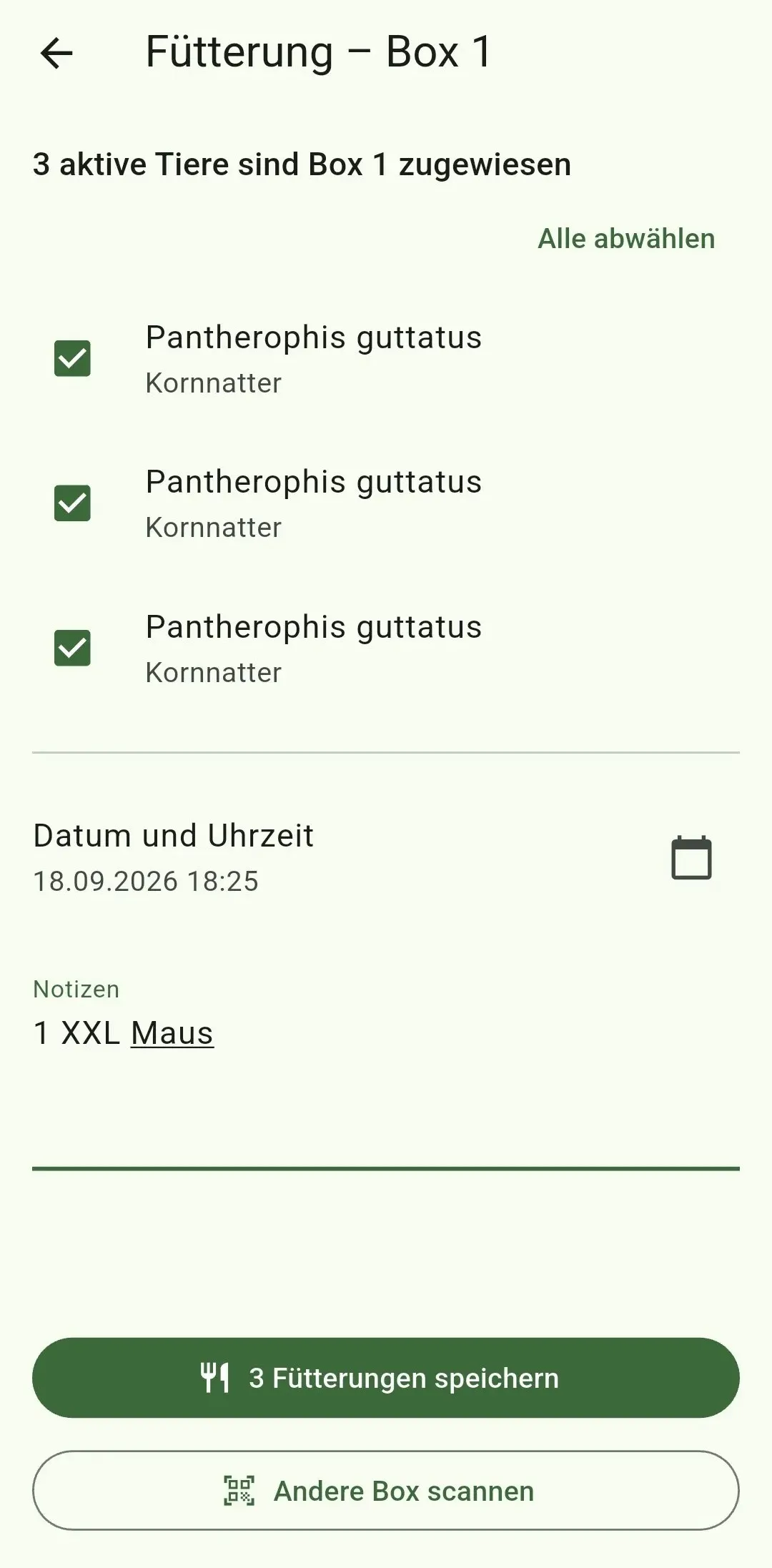 Schnelle Fütterung nach einem Box-Scan